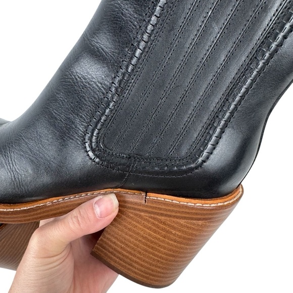 Marc Fisher Black Leather Halida Boots Shoes Heeled Ankle Booties SZ 8.5 Western - Picture 13 of 16